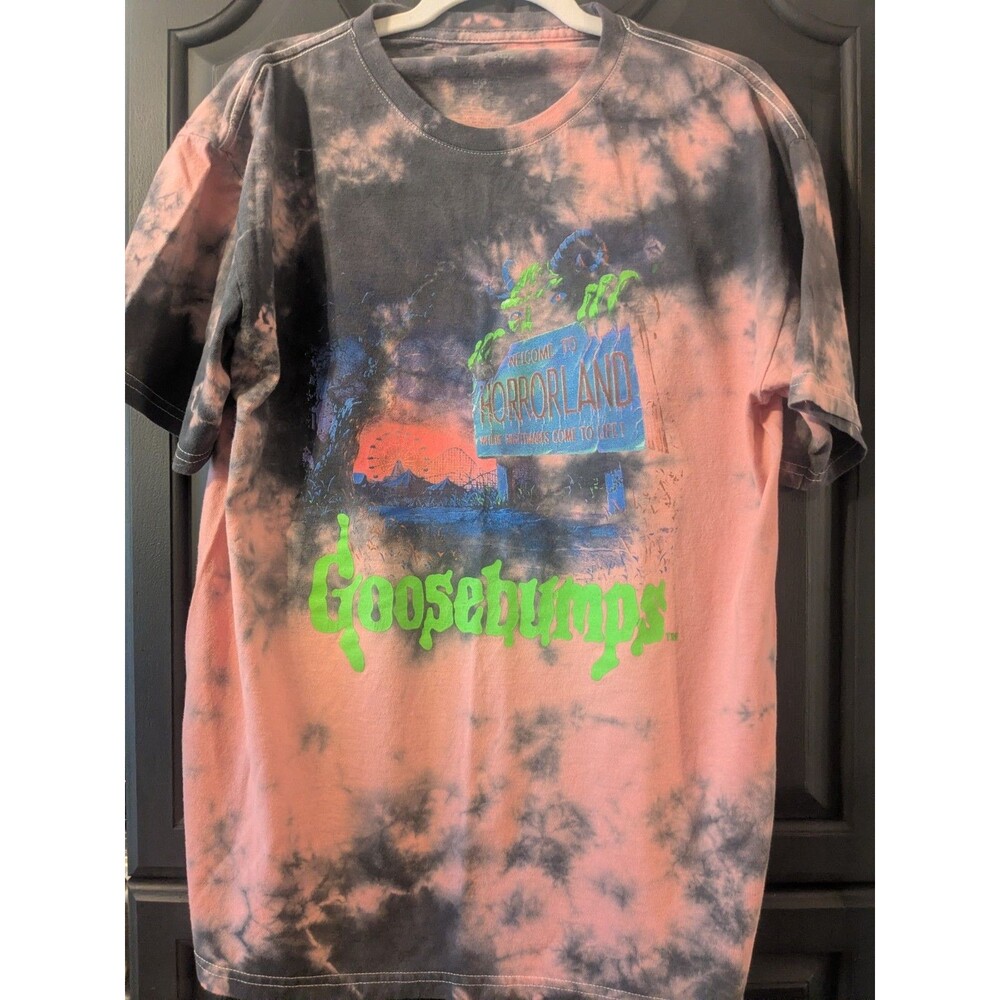 Goosebumps T-Shirt Large Welcome Horrorland R.L. Stine 90s PINK/BLACK Tie Dye L